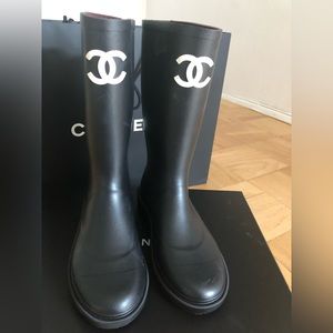 AUTHENTIC CHANEL tall rain boots.  BRAND NEW with box & shopping bag.
